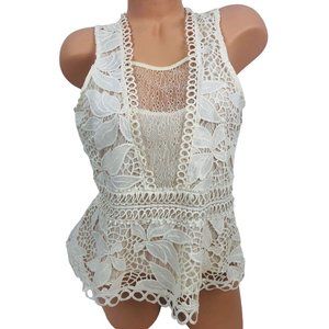 Romeo & Juliet Couture Boho Crochet Lace Tank Top Peplum Dressy Blouse Top Large